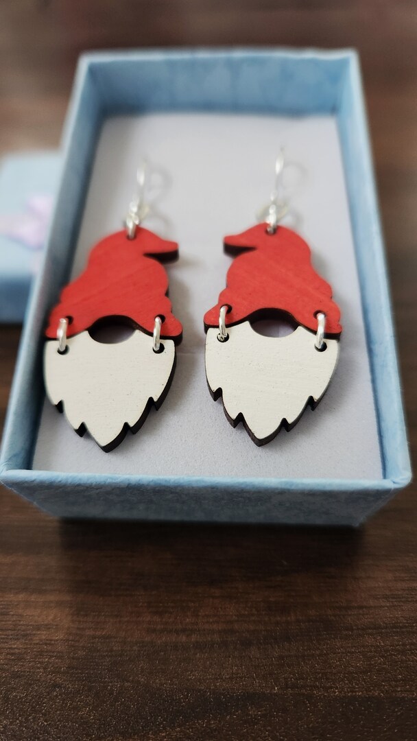 Gnome Earrings, Christmas Themed Gnomes, Hand-painted Wood